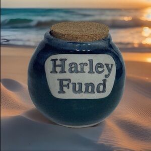 Tumbleweed Pottery Harley Fund Blue Glazed Stoneware Money Jar with Cork Stopper